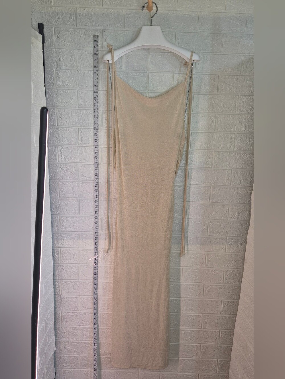 Micas Gorgeous Heavy Dress Drape Cowl Back Cream Long Ties Tank Sleeve Size XS